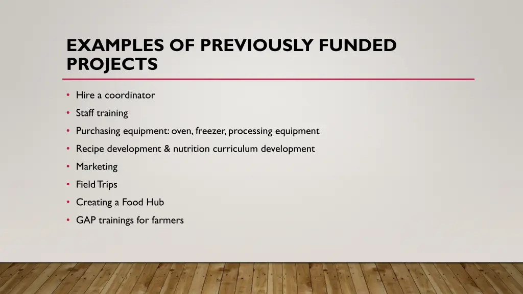examples of previously funded projects