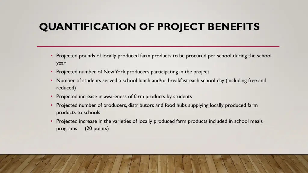 quantification of project benefits