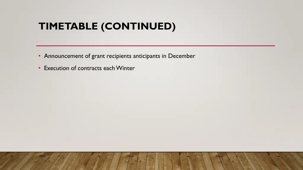 timetable continued