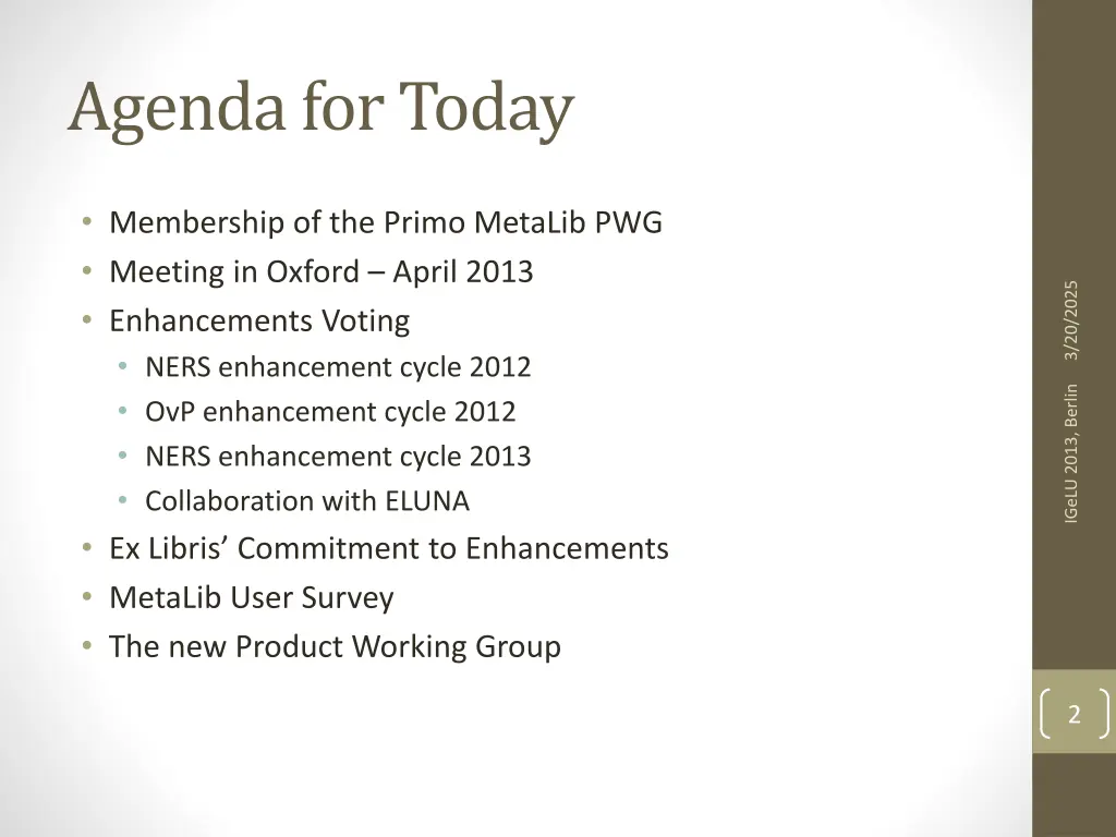 agenda for today