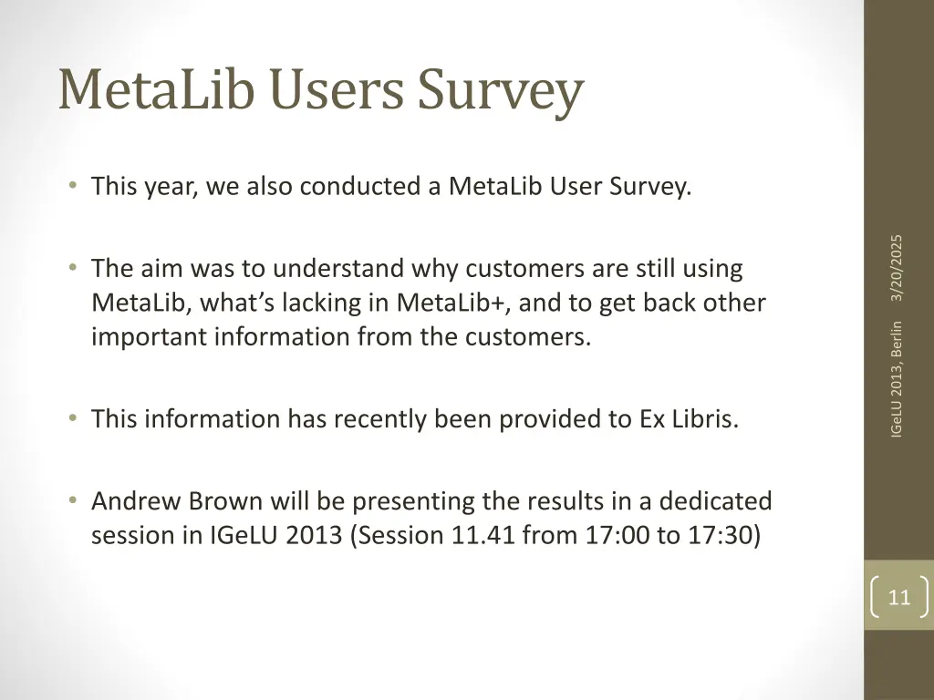 metalib users survey