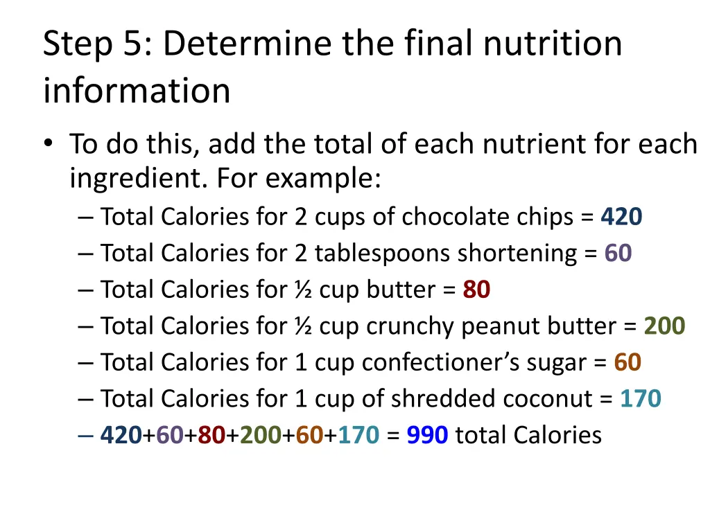 step 5 determine the final nutrition information