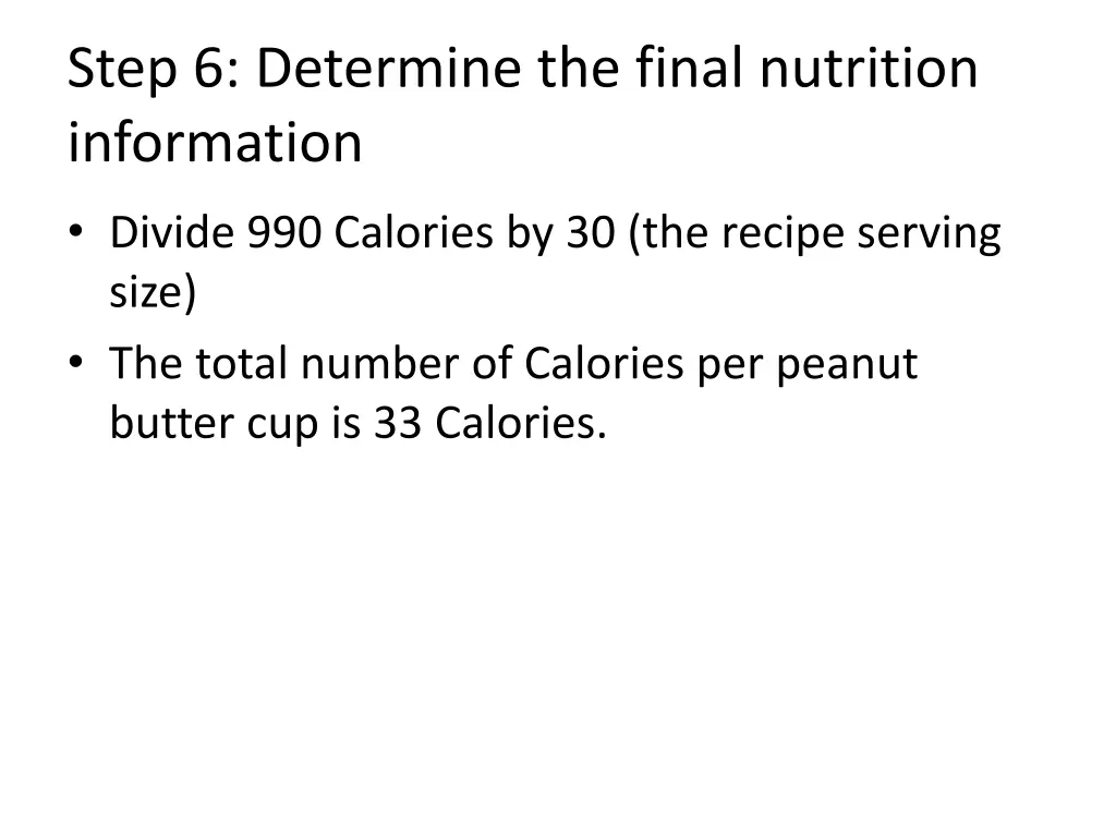 step 6 determine the final nutrition information