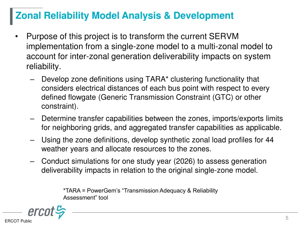 zonal reliability model analysis development