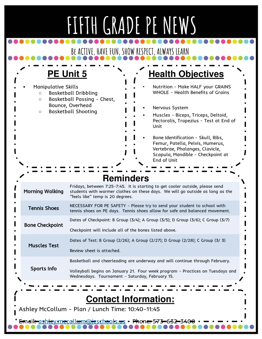 fifth grade pe news