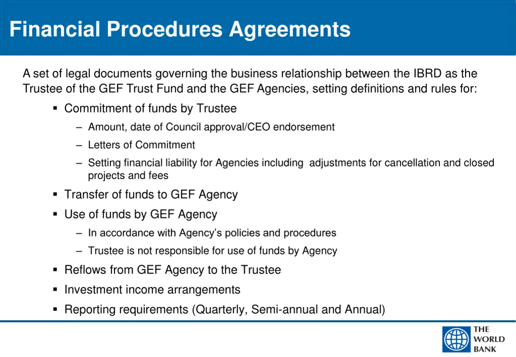 financial procedures agreements