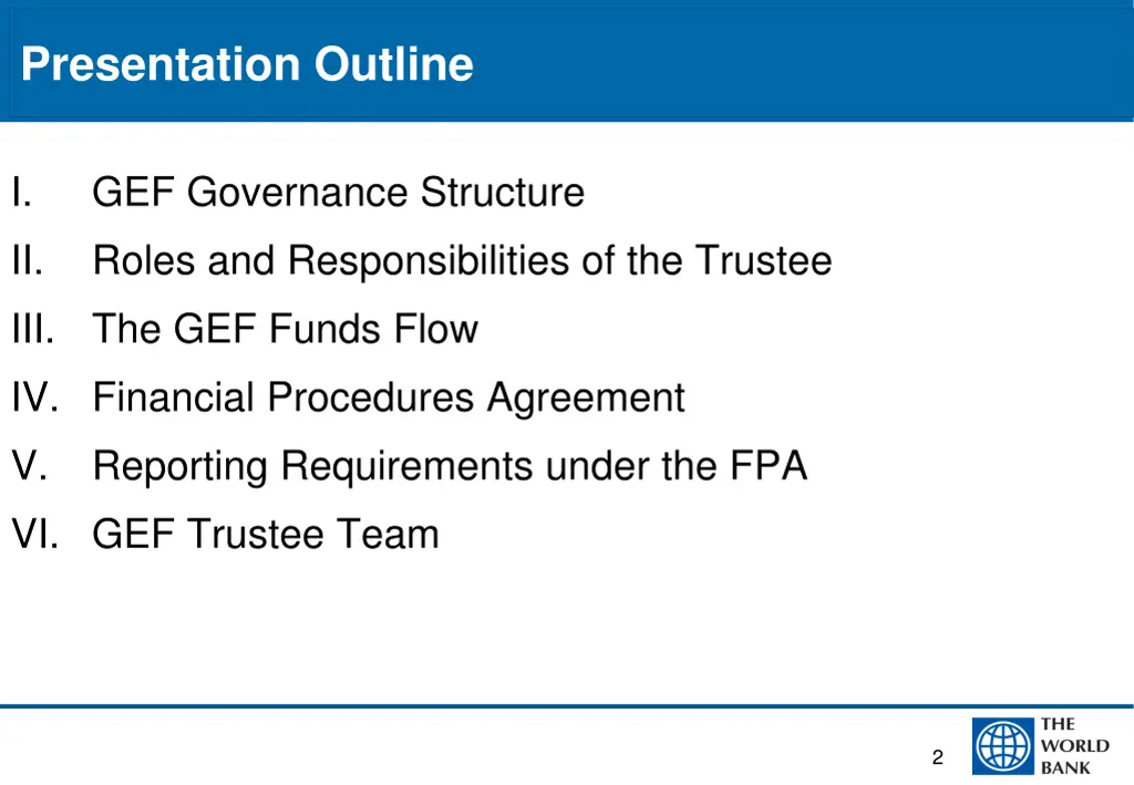 presentation outline