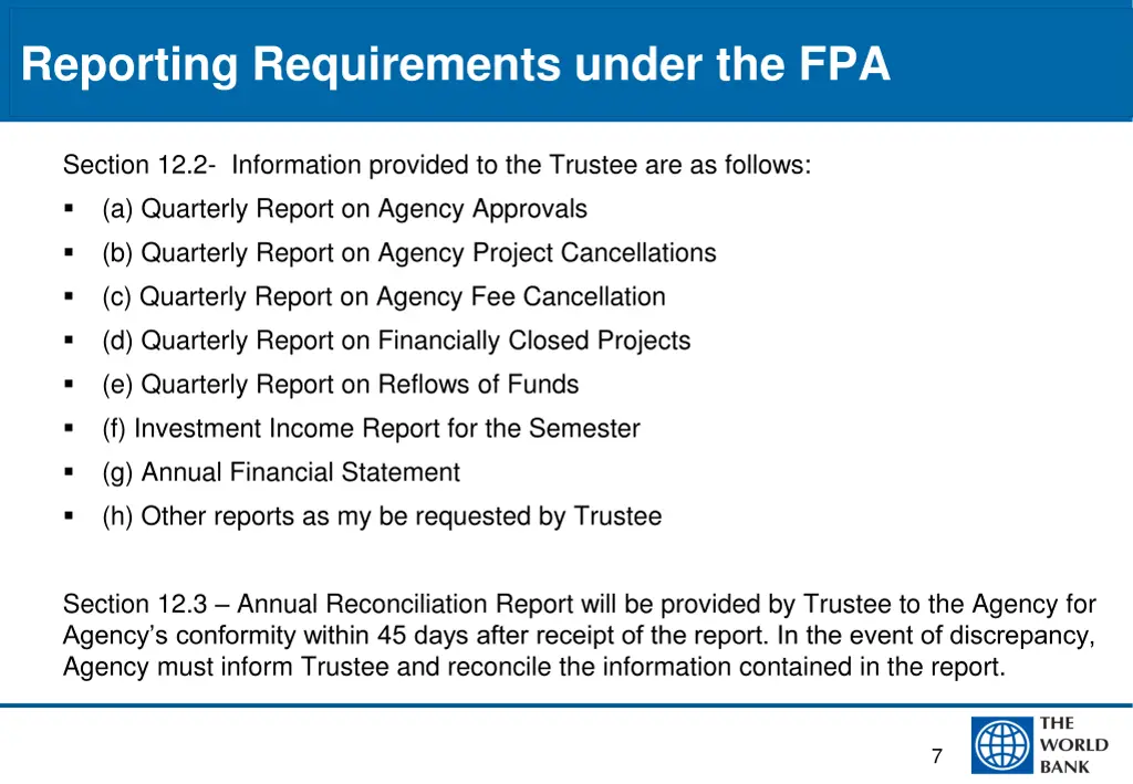 reporting requirements under the fpa