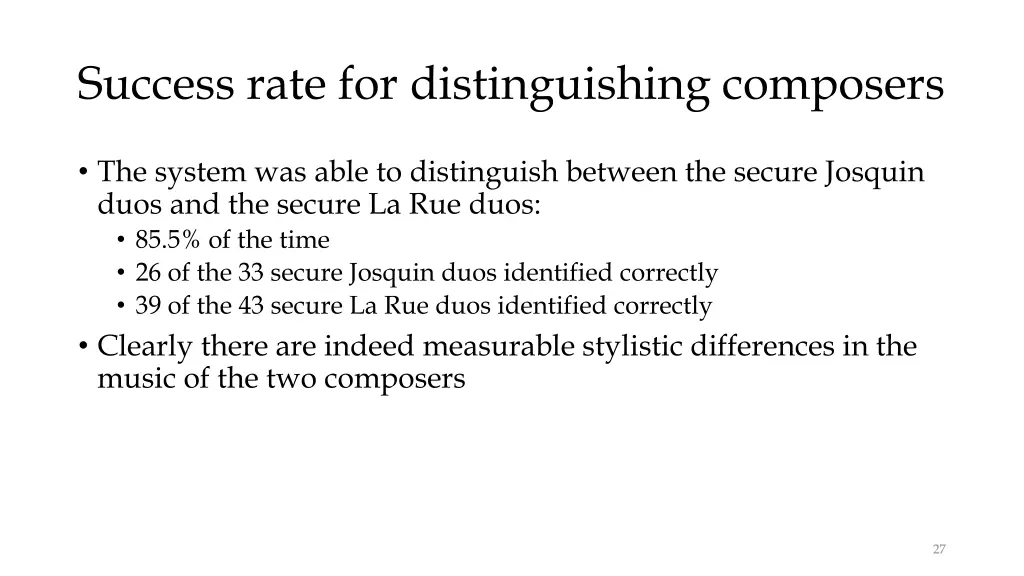 success rate for distinguishing composers