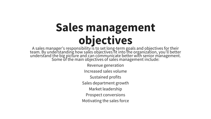 sales management objectives a sales manager