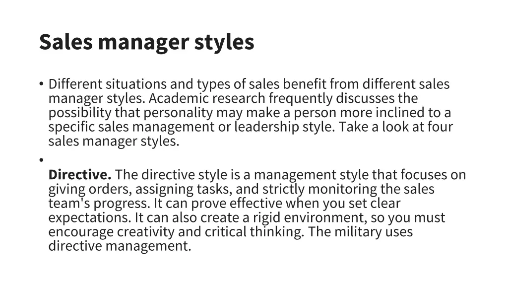 sales manager styles