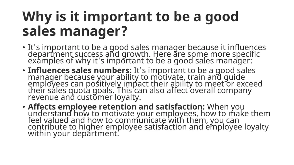 why is it important to be a good sales manager
