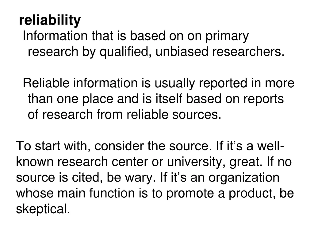 reliability information that is based