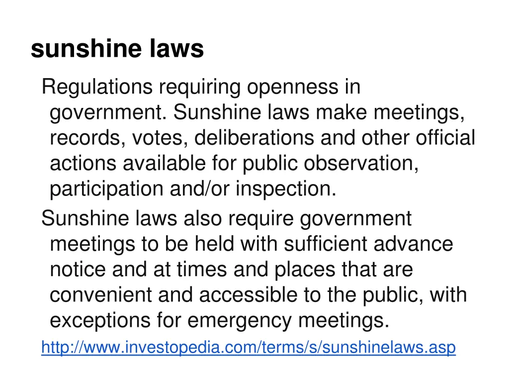 sunshine laws regulations requiring openness