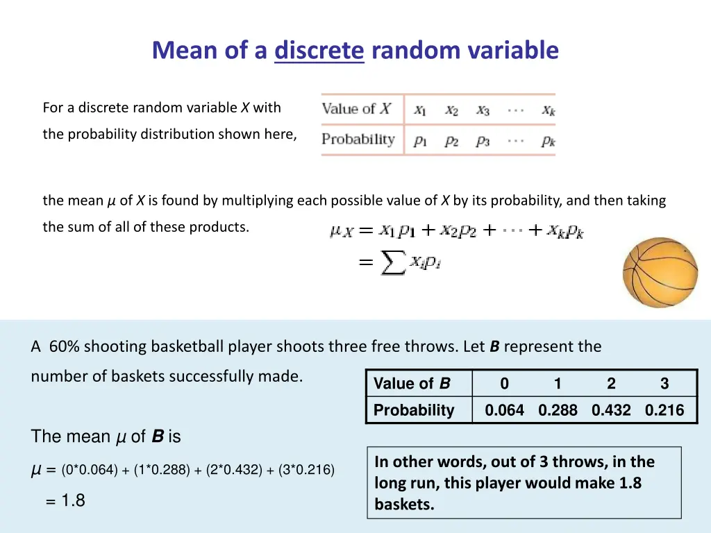 mean of a discrete random variable
