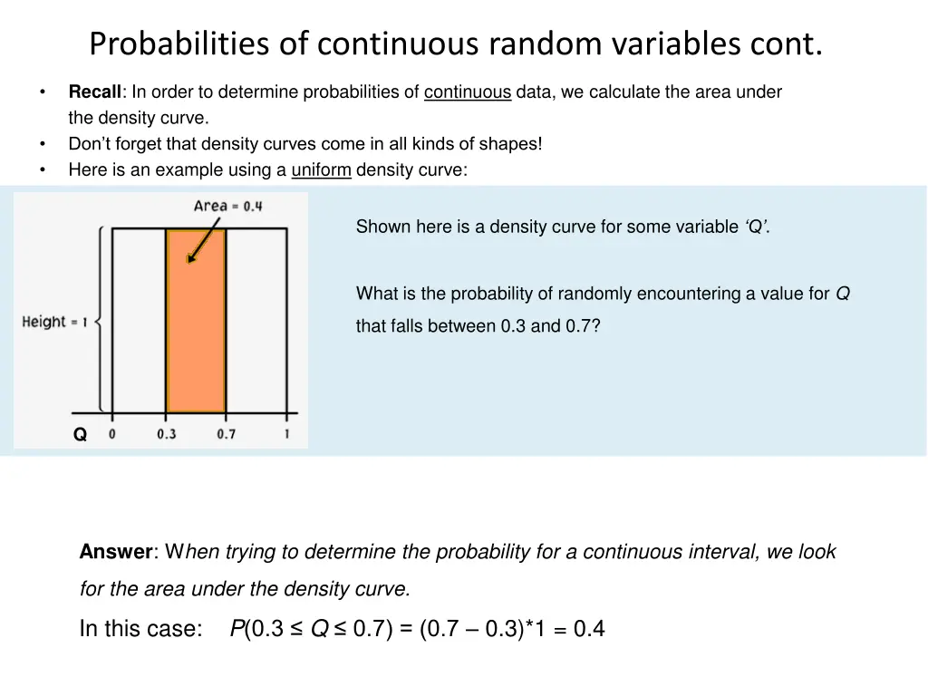 probabilities of continuous random variables cont