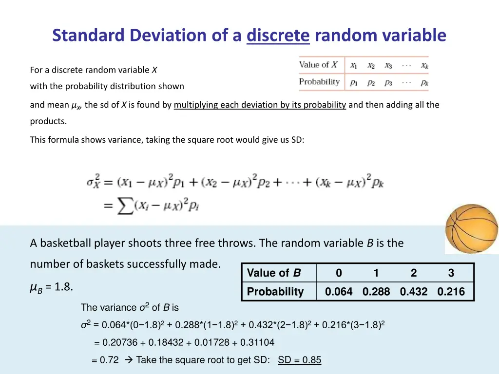 standard deviation of a discrete random variable