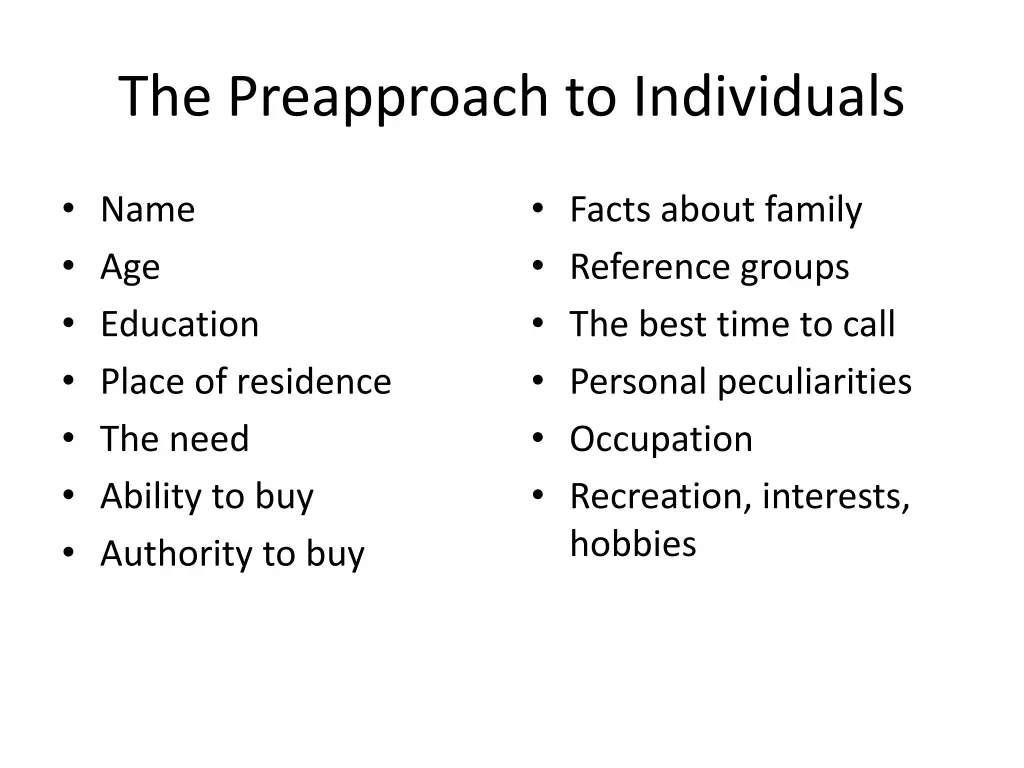 the preapproach to individuals