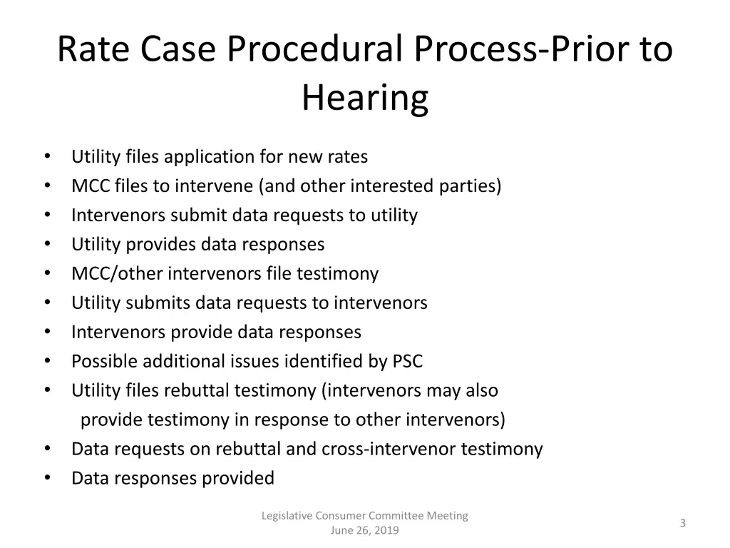 rate case procedural process prior to hearing