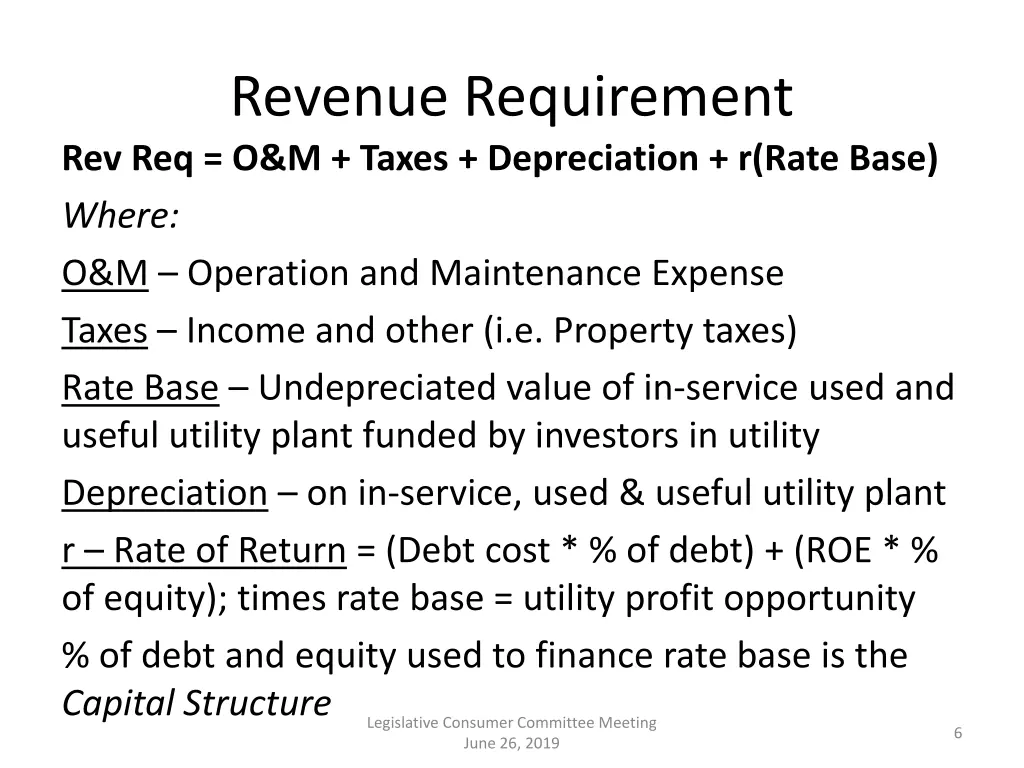 revenue requirement rev req o m taxes