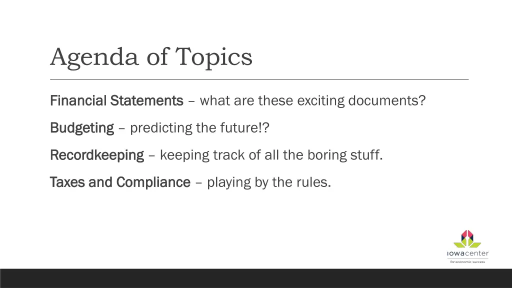 agenda of topics