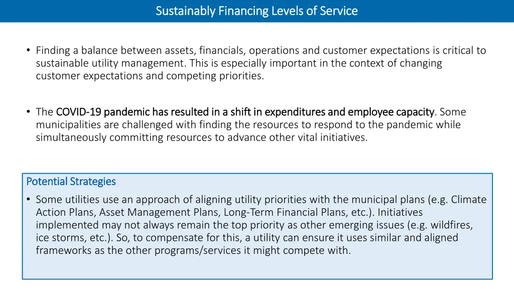 sustainably financing levels of service 1