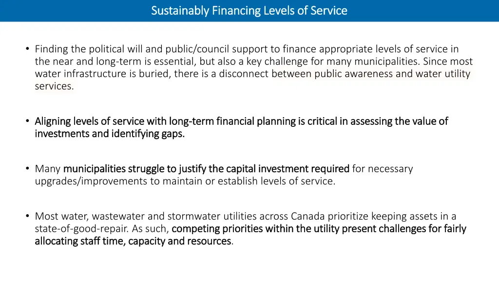 sustainably financing levels of service