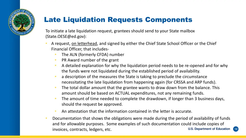 late liquidation requests components