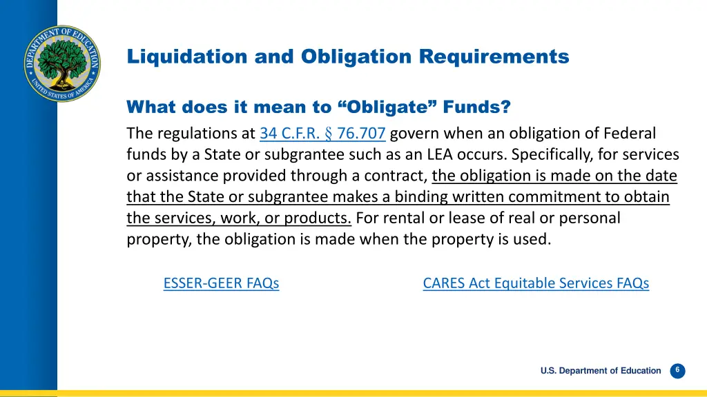 liquidation and obligation requirements 1