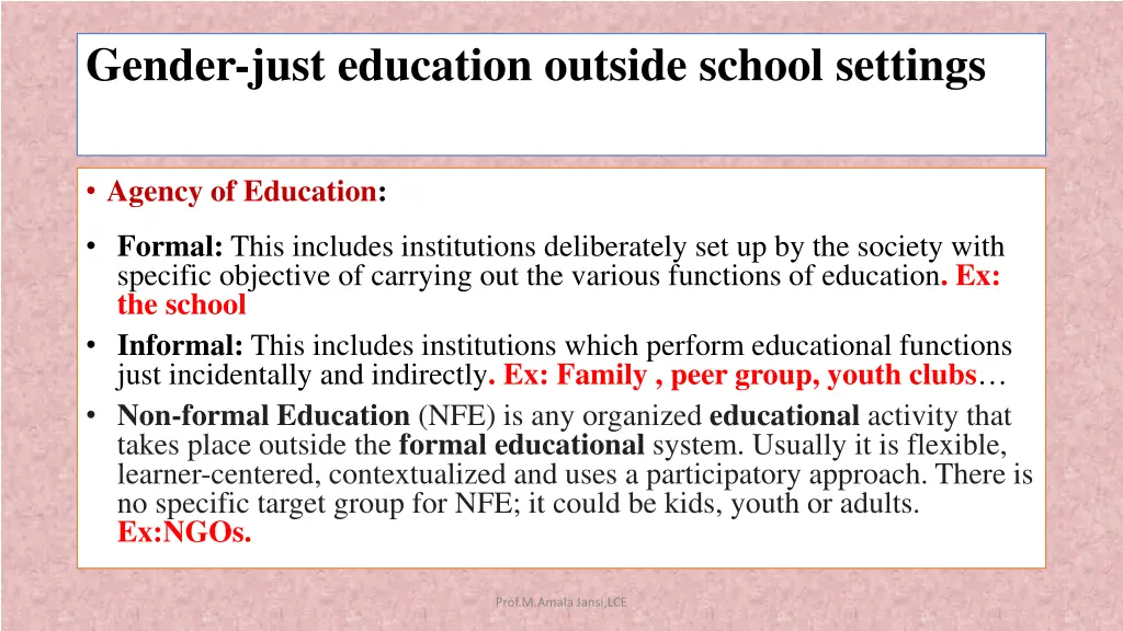 gender just education outside school settings