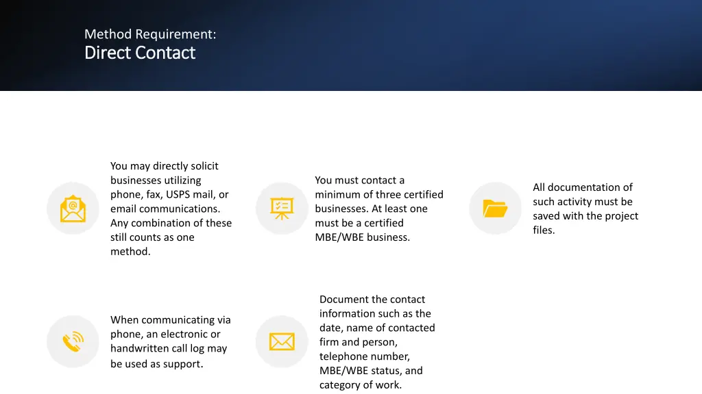 method requirement direct contact direct contact