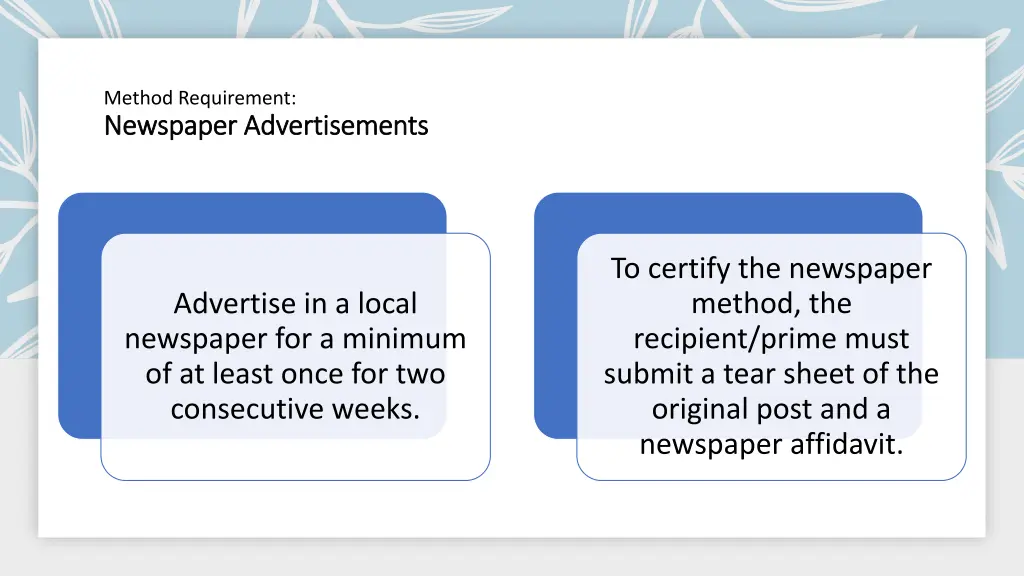 method requirement newspaper advertisements