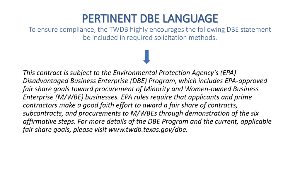 pertinent dbe language pertinent dbe language