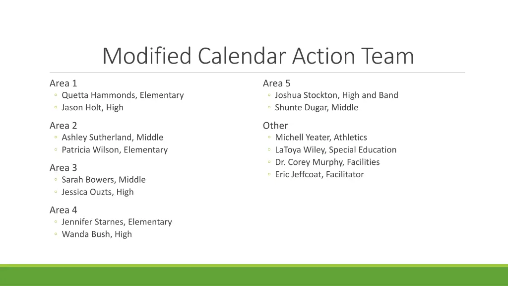 modified calendar action team