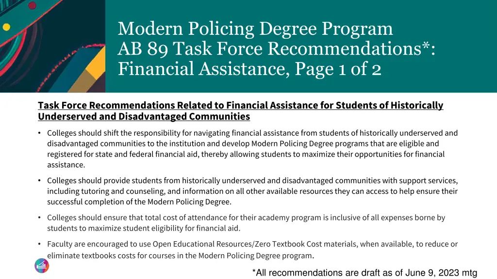 modern policing degree program ab 89 task force 10