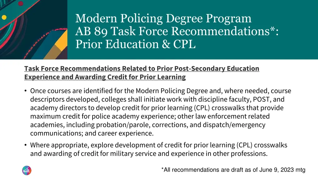 modern policing degree program ab 89 task force 8