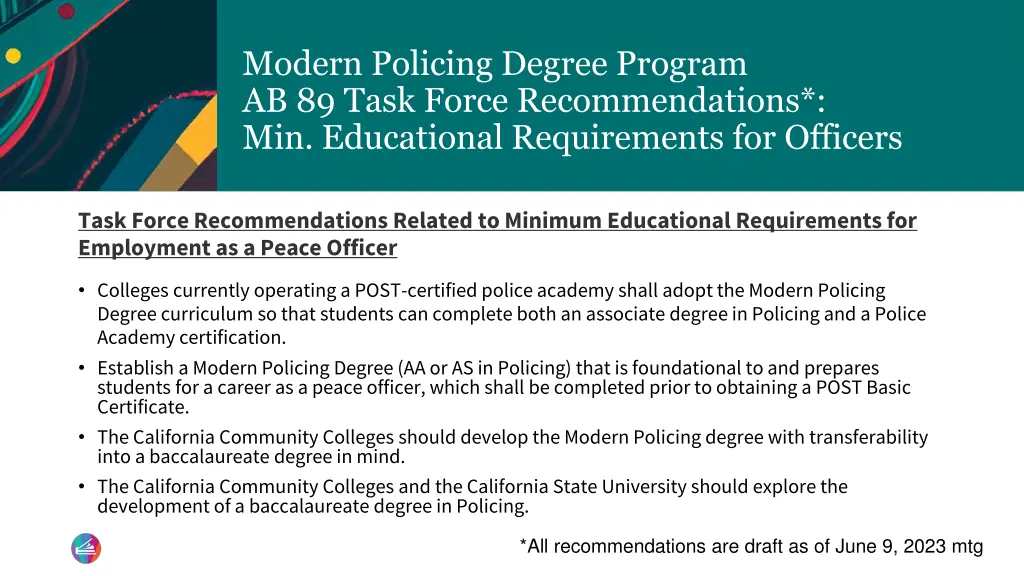 modern policing degree program ab 89 task force 9