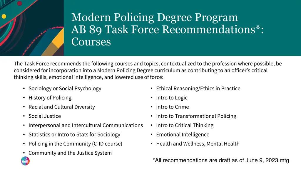 modern policing degree program ab 89 task force