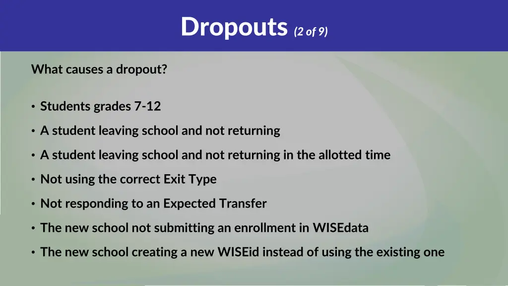 dropouts 2 of 9