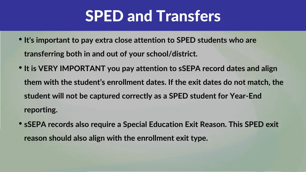 sped and transfers