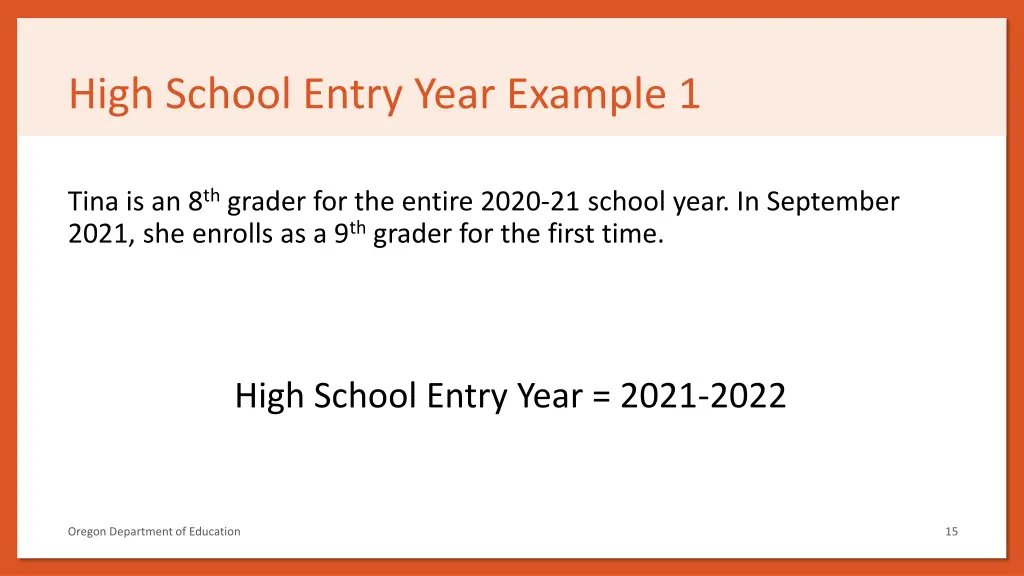high school entry year example 1