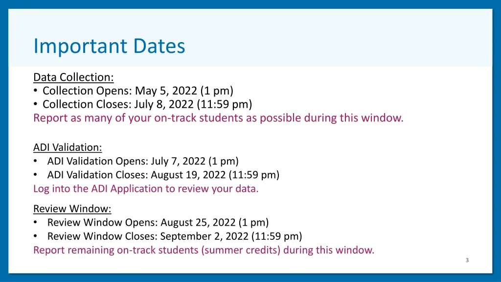important dates