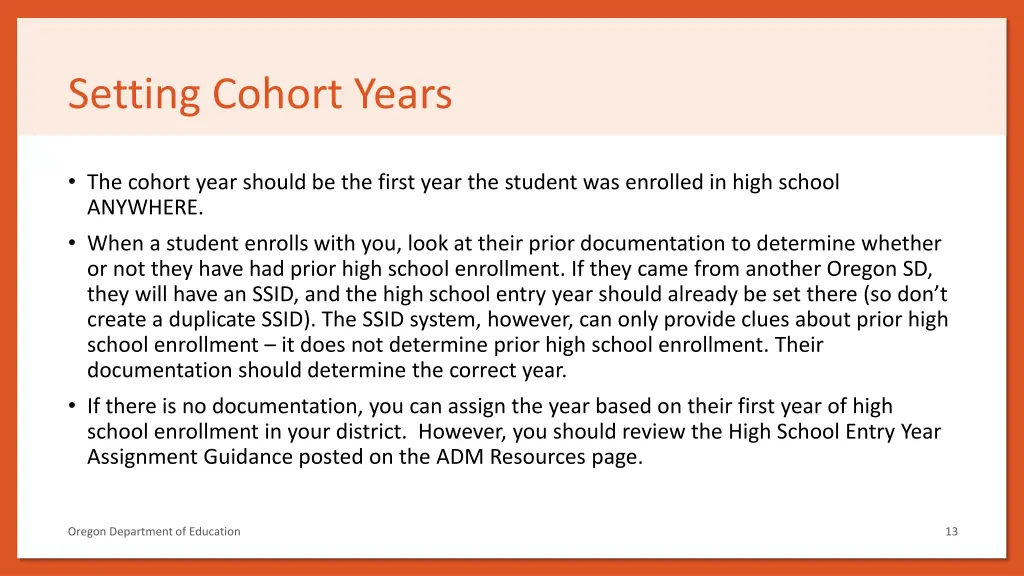 setting cohort years
