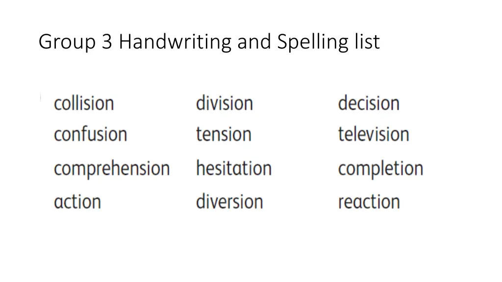 group 3 handwriting and spelling list