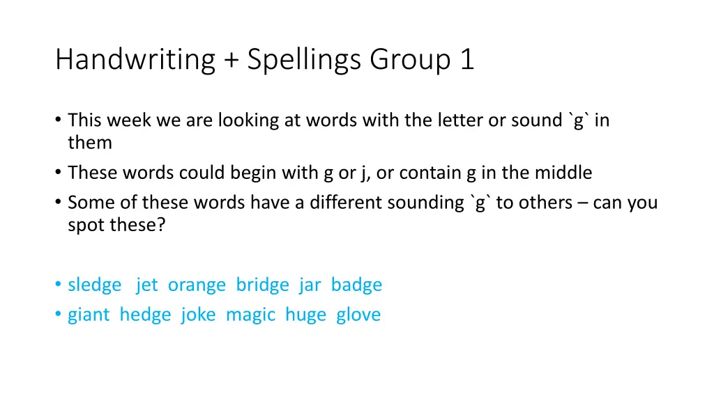 handwriting spellings group 1