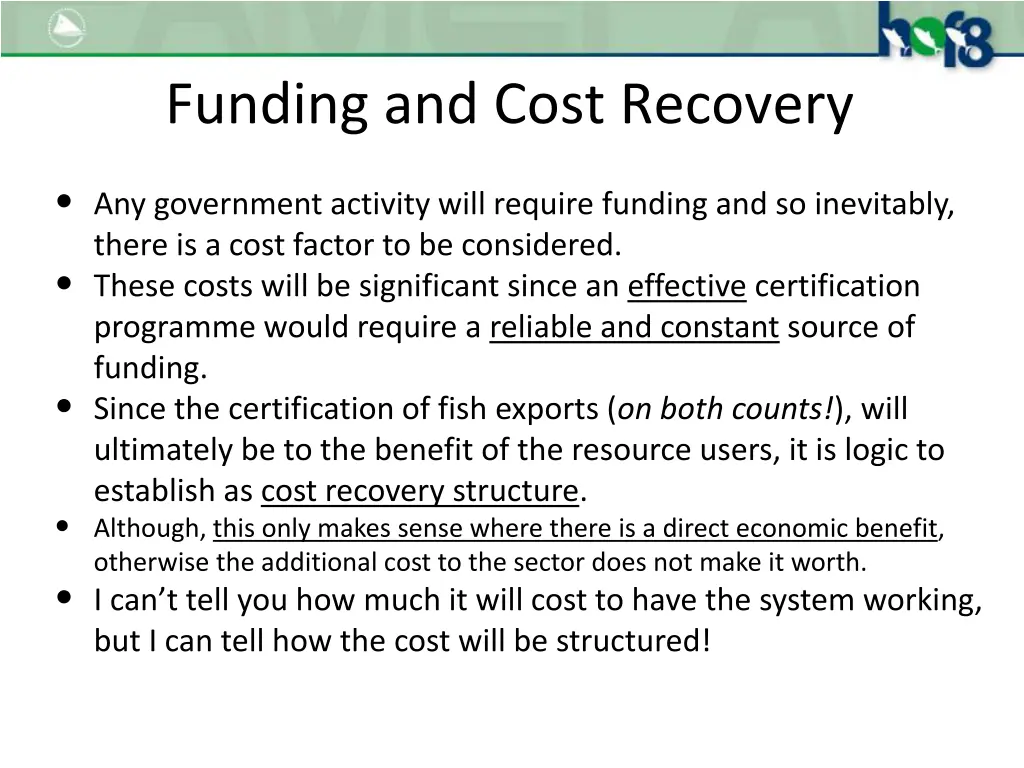 funding and cost recovery