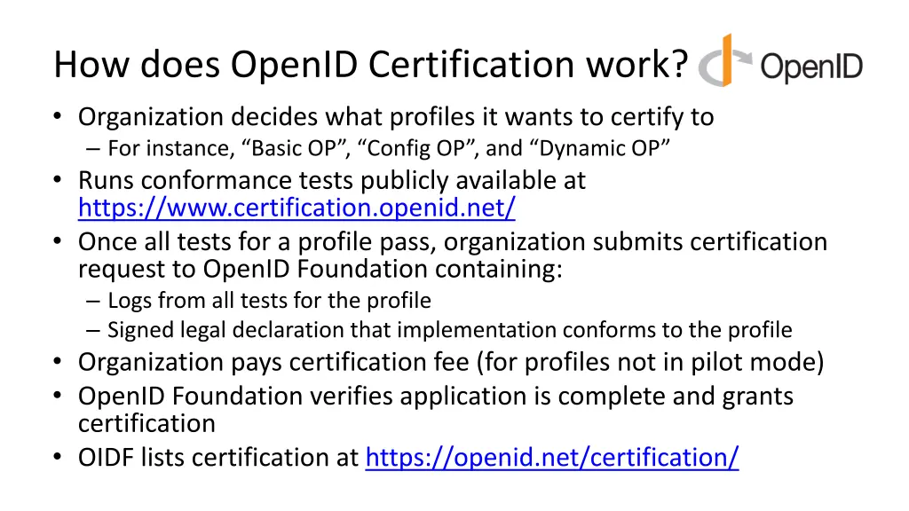 how does openid certification work organization