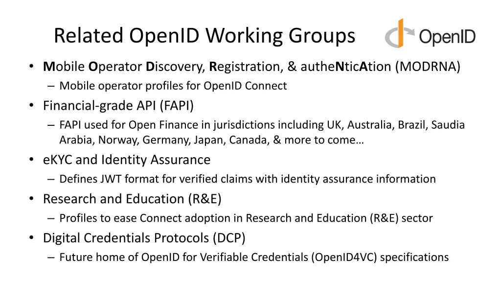 related openid working groups