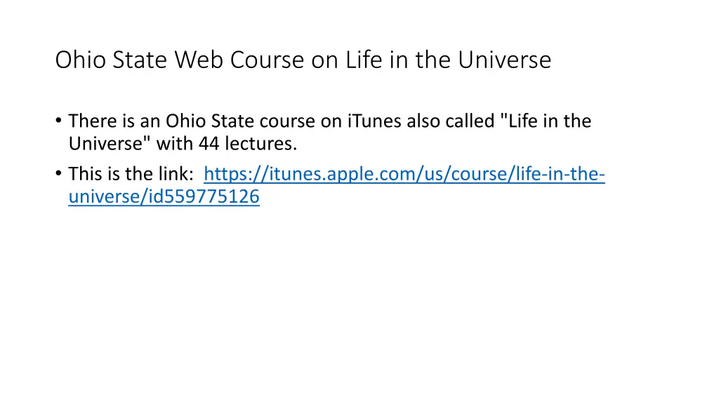 ohio state web course on life in the universe