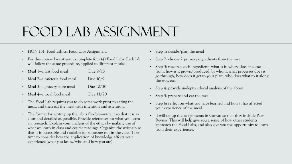 food lab assignment